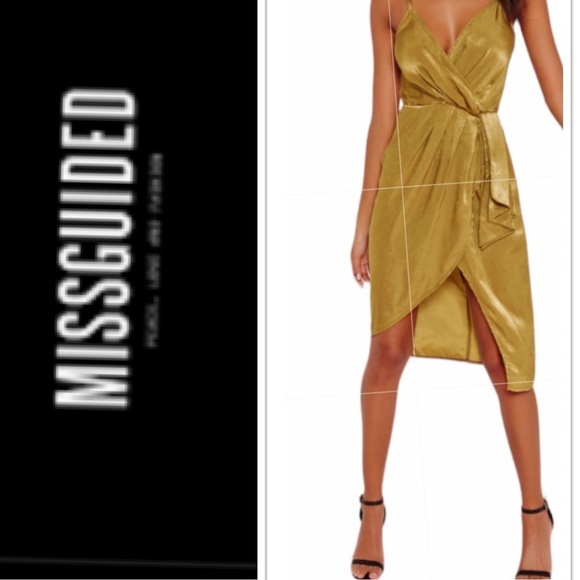 Missguided Silky Strappy Wrap Over Midi Sz 4 Dress Yellow - Picture 1 of 11